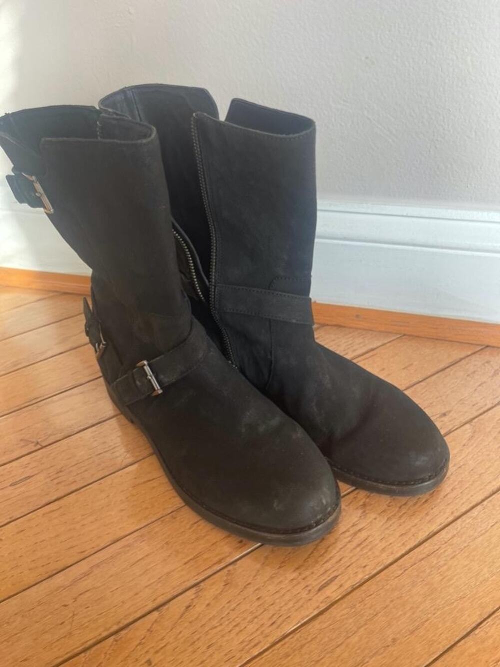 Eileen Fisher Black Nubuck Leather Boots FATE SIZE 8 (bot1400